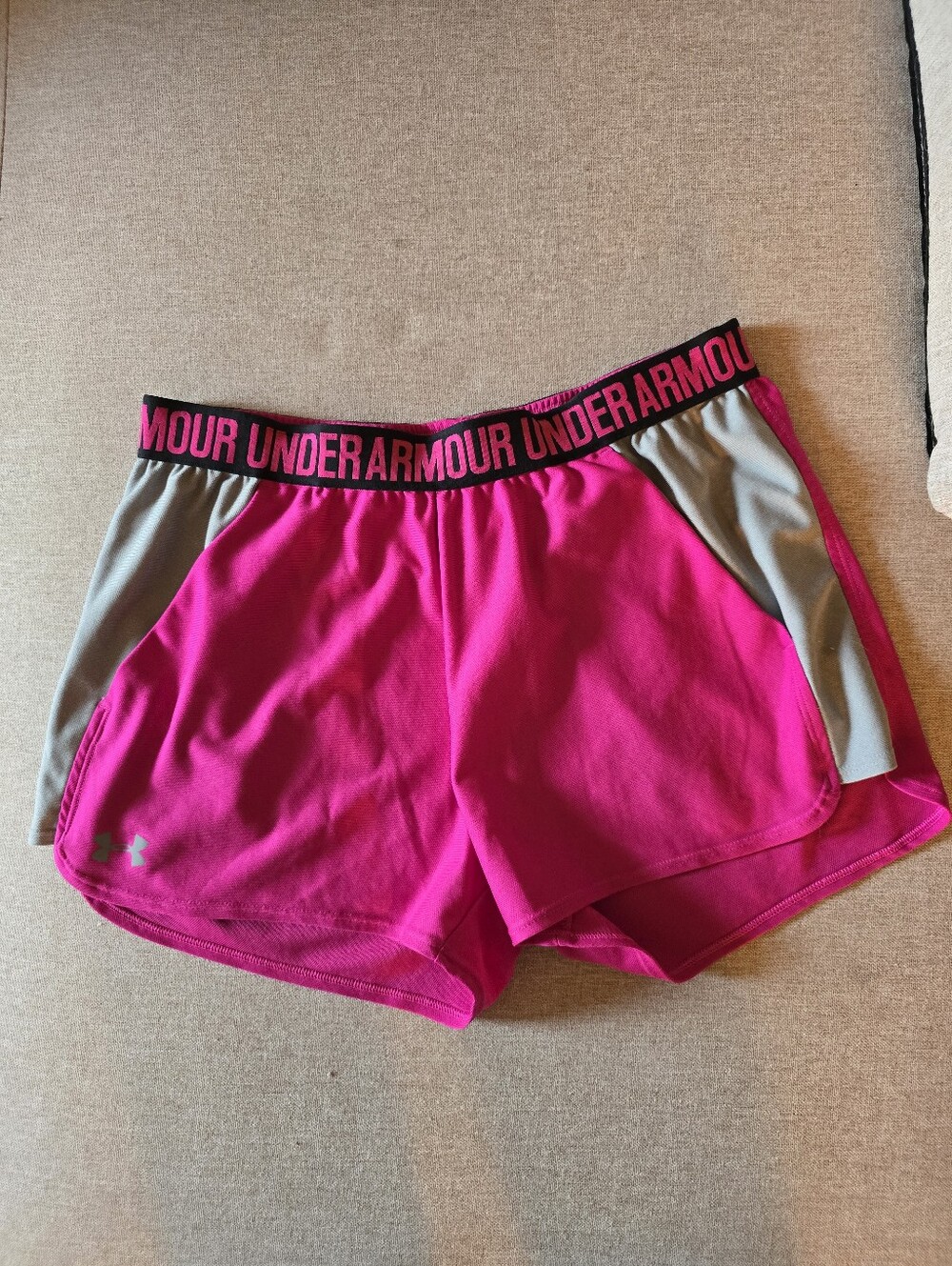 Under Armour Hot Pink Shorts with Gray Panels- Side Pockets